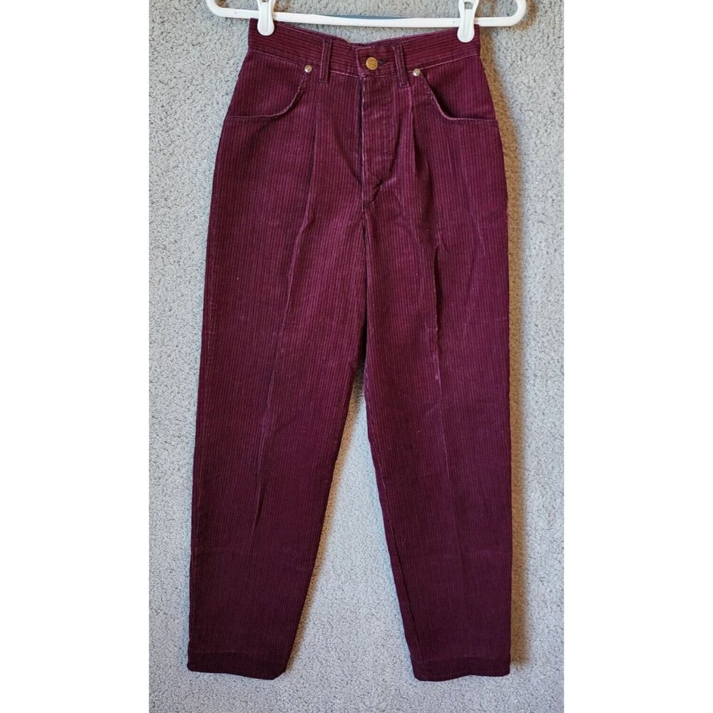 Vtg 70s Lee Women's High Waisted Velvet Straight Jeans Pants Burgundy Striped 12